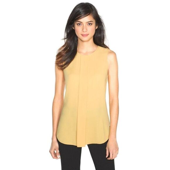 White House Black Market Pleated Shell Yellow XS - Picture 1 of 7